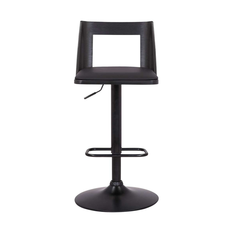 Milan Adjustable Swivel Black Faux Leather and Black Wood Bar Stool with Black Base By Armen Living | Bar Stools | Modishstore - 3
