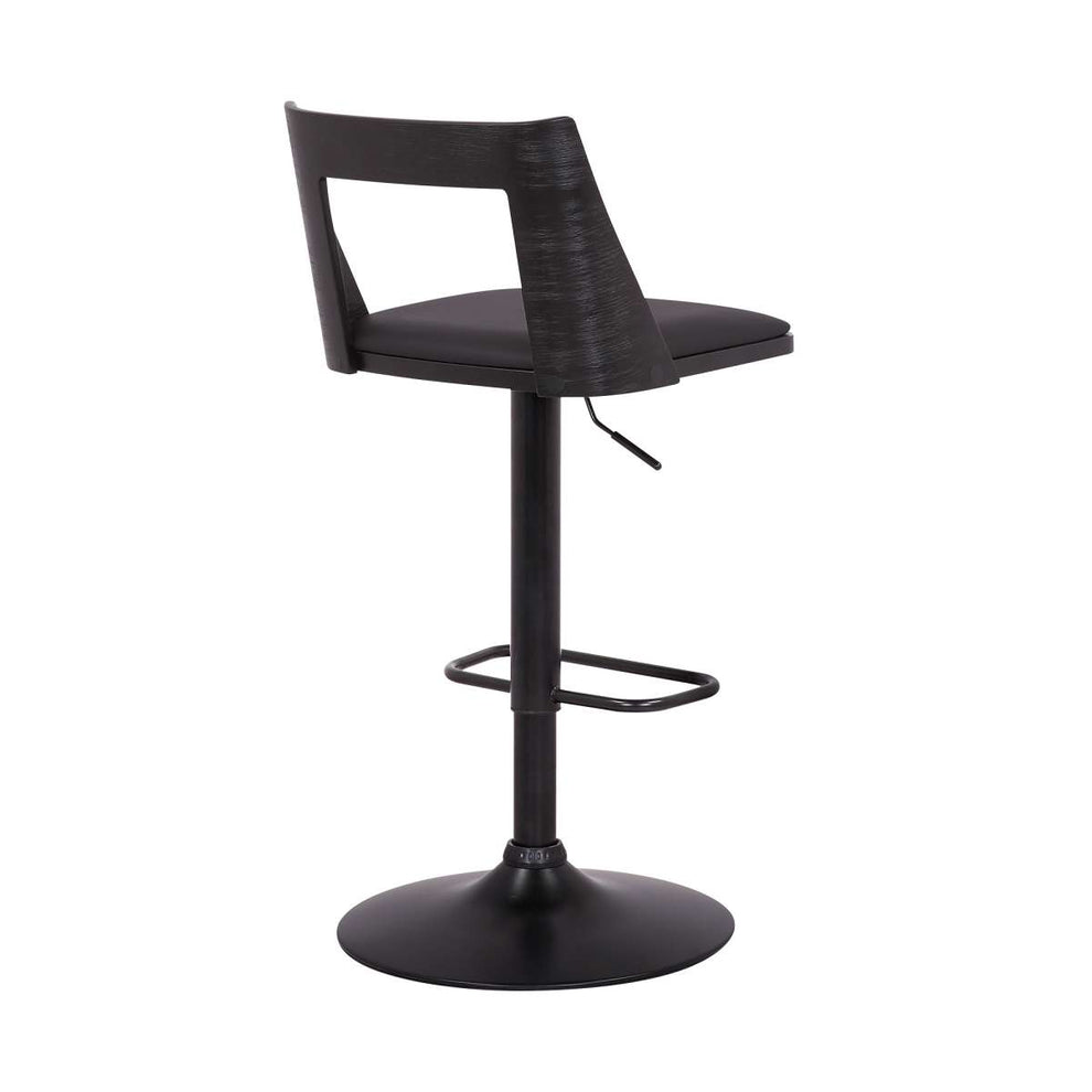 Milan Adjustable Swivel Black Faux Leather and Black Wood Bar Stool with Black Base By Armen Living | Bar Stools | Modishstore - 4