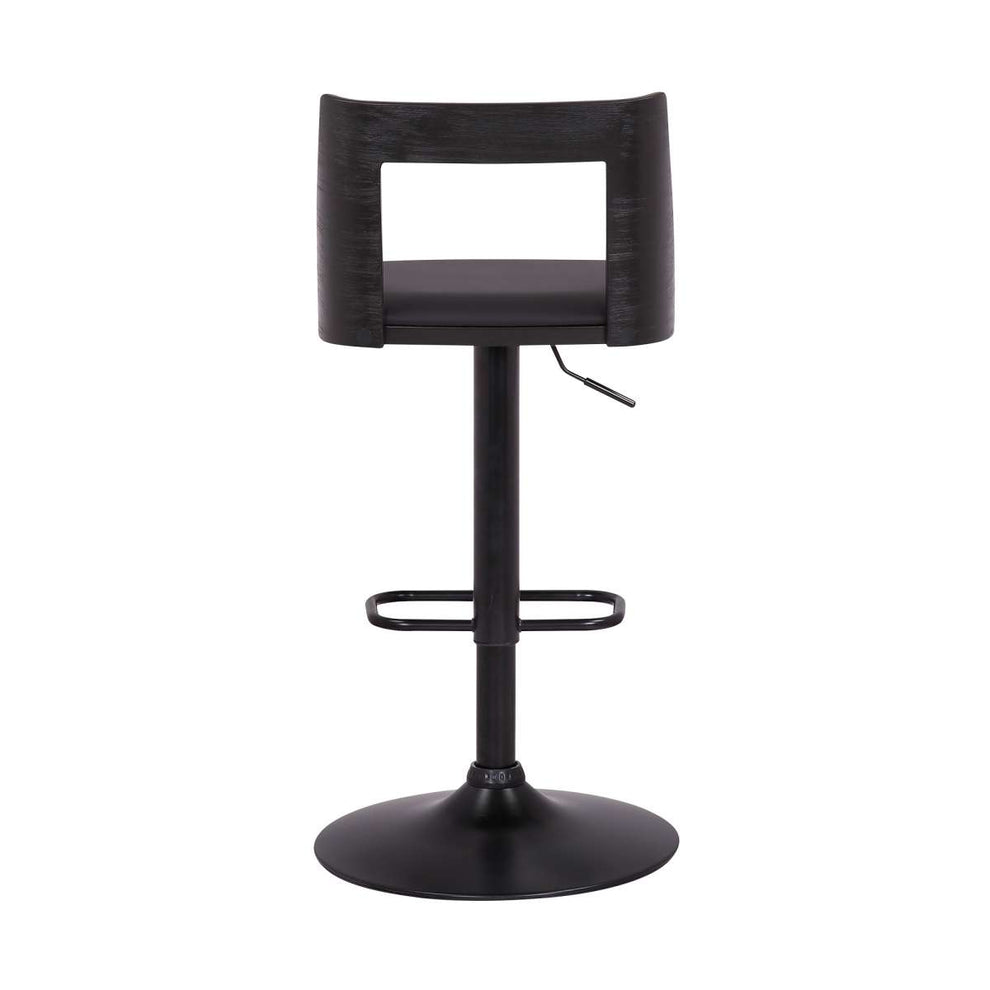 Milan Adjustable Swivel Black Faux Leather and Black Wood Bar Stool with Black Base By Armen Living | Bar Stools | Modishstore - 5
