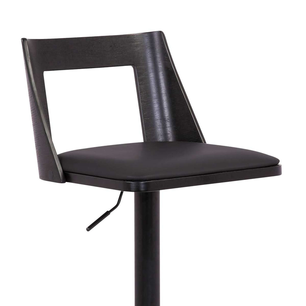 Milan Adjustable Swivel Black Faux Leather and Black Wood Bar Stool with Black Base By Armen Living | Bar Stools | Modishstore - 6
