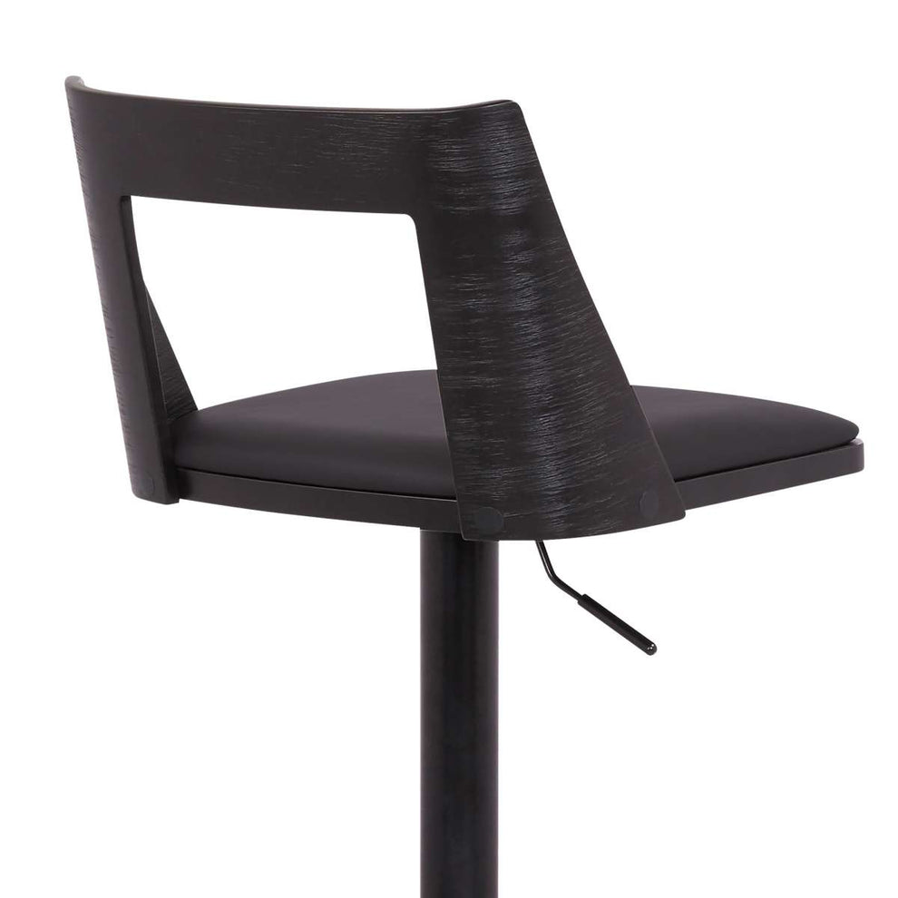 Milan Adjustable Swivel Black Faux Leather and Black Wood Bar Stool with Black Base By Armen Living | Bar Stools | Modishstore - 7