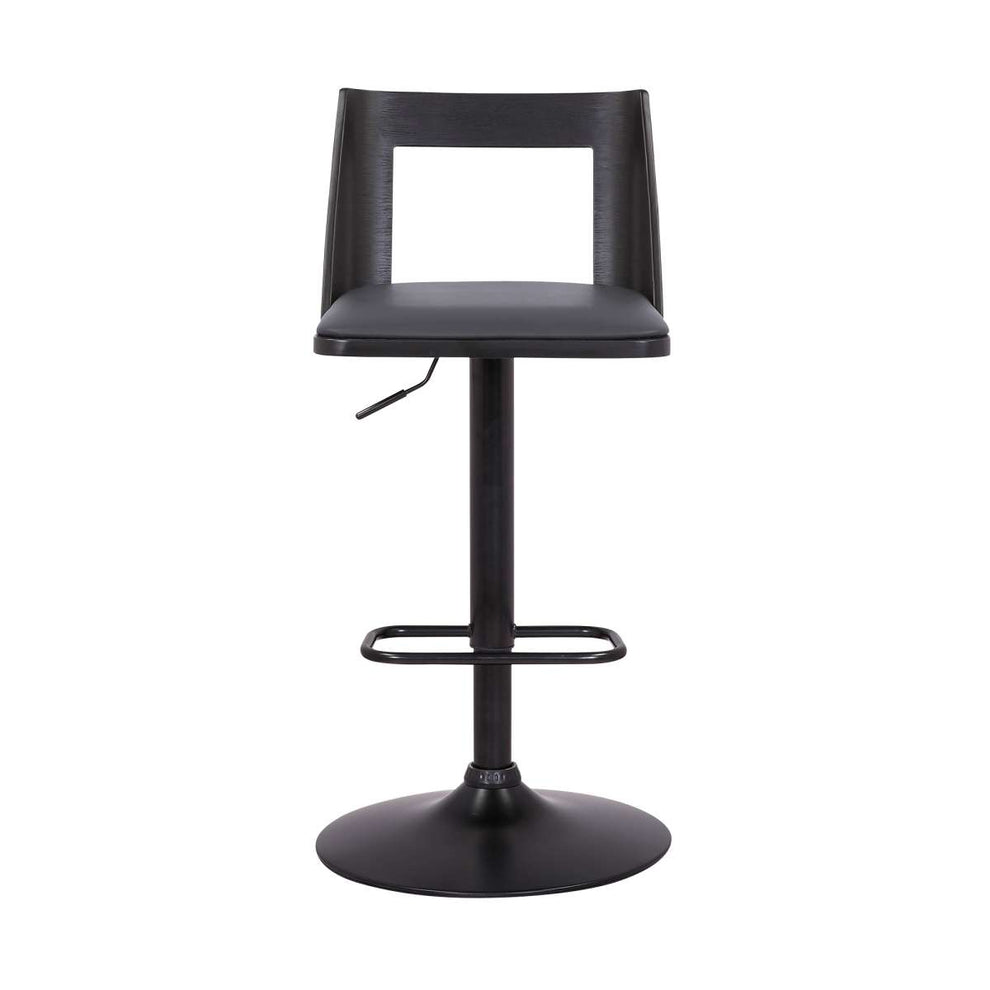 Milan Adjustable Swivel Black Faux Leather and Black Wood Bar Stool with Black Base By Armen Living | Bar Stools | Modishstore - 11