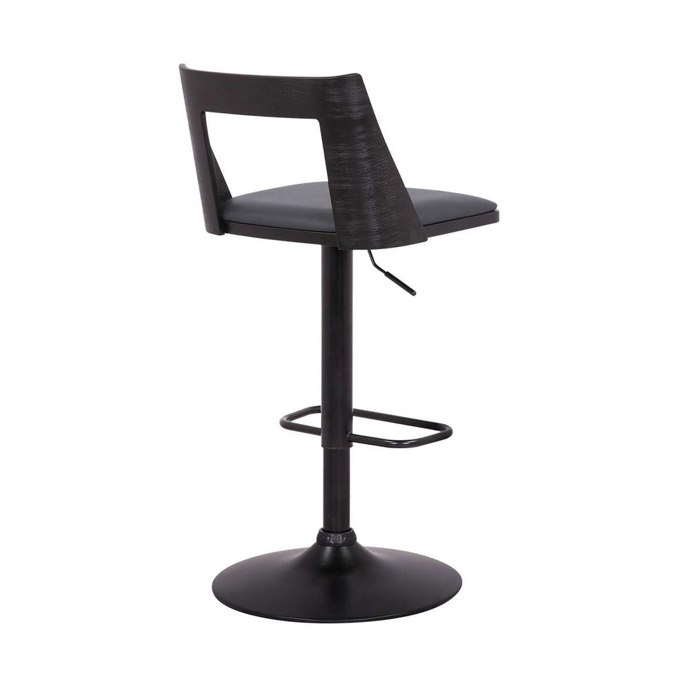 Milan Adjustable Swivel Black Faux Leather and Black Wood Bar Stool with Black Base By Armen Living | Bar Stools | Modishstore - 12