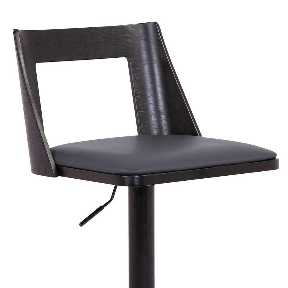 Milan Adjustable Swivel Black Faux Leather and Black Wood Bar Stool with Black Base By Armen Living | Bar Stools | Modishstore - 14