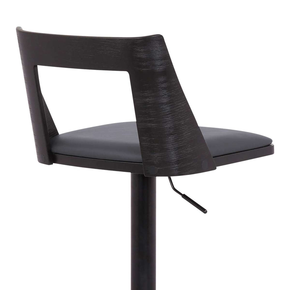 Milan Adjustable Swivel Black Faux Leather and Black Wood Bar Stool with Black Base By Armen Living | Bar Stools | Modishstore - 15
