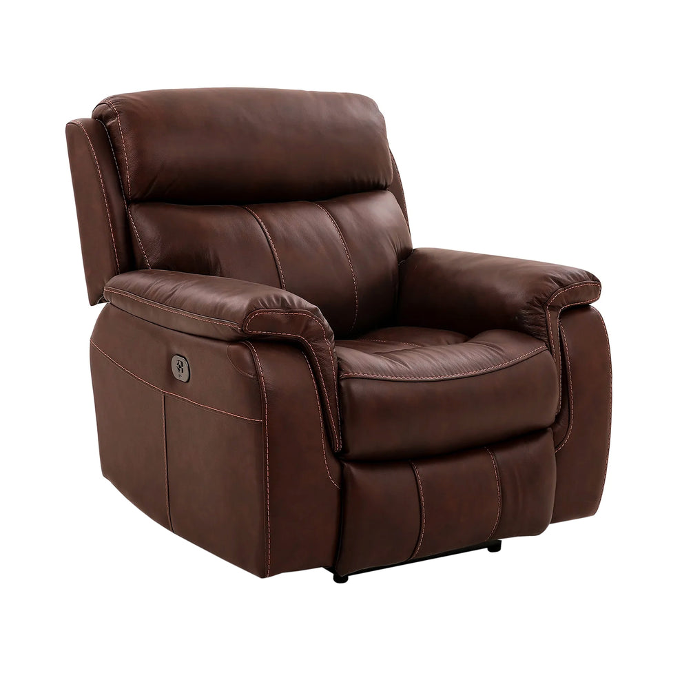 Montague Dual Power Headrest and Lumbar Support Recliner Chair in Genuine Brown Leather By Armen Living | Chairs & Recliners | Modishstore - 4