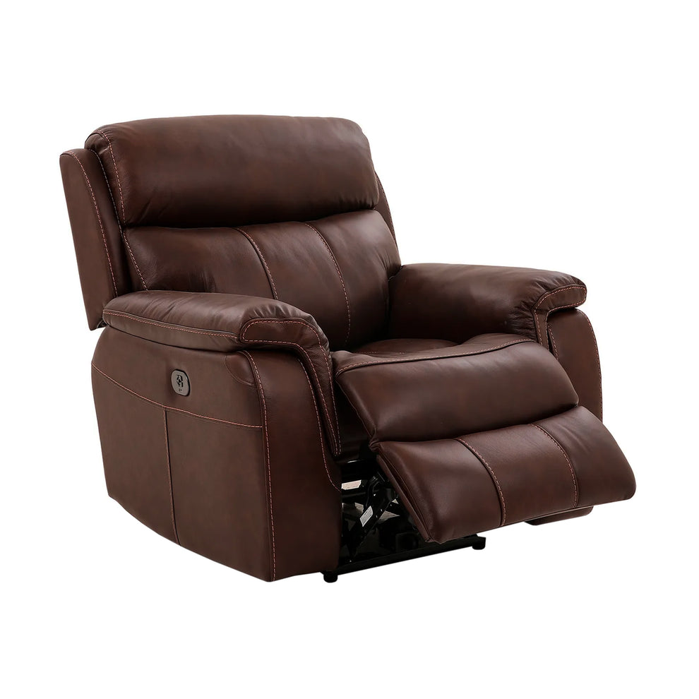 Montague Dual Power Headrest and Lumbar Support Recliner Chair in Genuine Brown Leather By Armen Living | Chairs & Recliners | Modishstore - 5