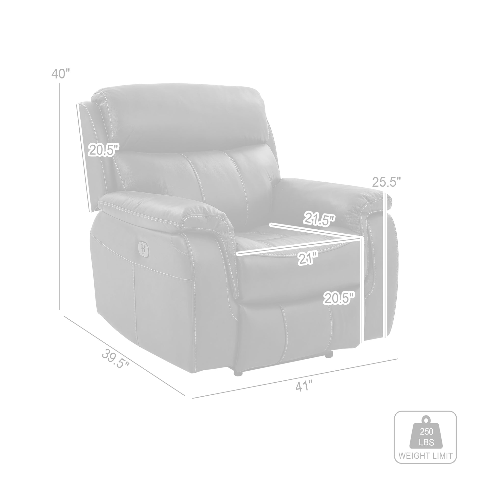 Armen Living Claude Dual Power Headrest and Lumbar Support Recliner Chair  in Light Grey Genuine Leather