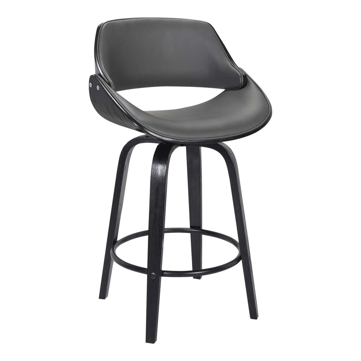 Mona 26" Counter Height Swivel Grey Faux Leather and Black Wood Bar Stool By Armen Living | Bar Stools | Modishstore - 2