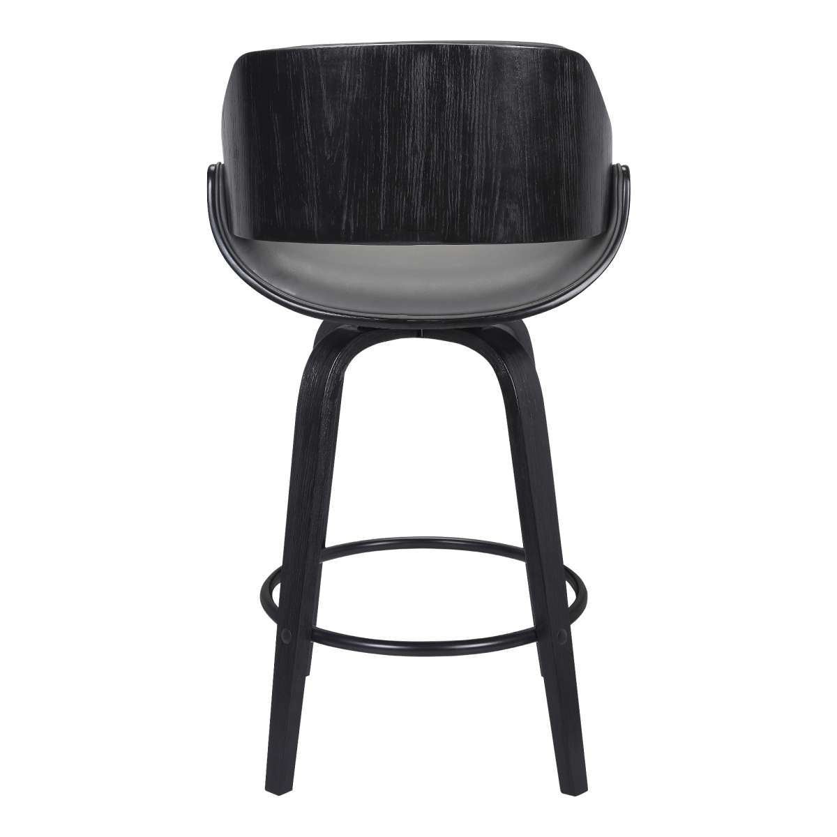 Mona 26" Counter Height Swivel Grey Faux Leather and Black Wood Bar Stool By Armen Living | Bar Stools | Modishstore - 4