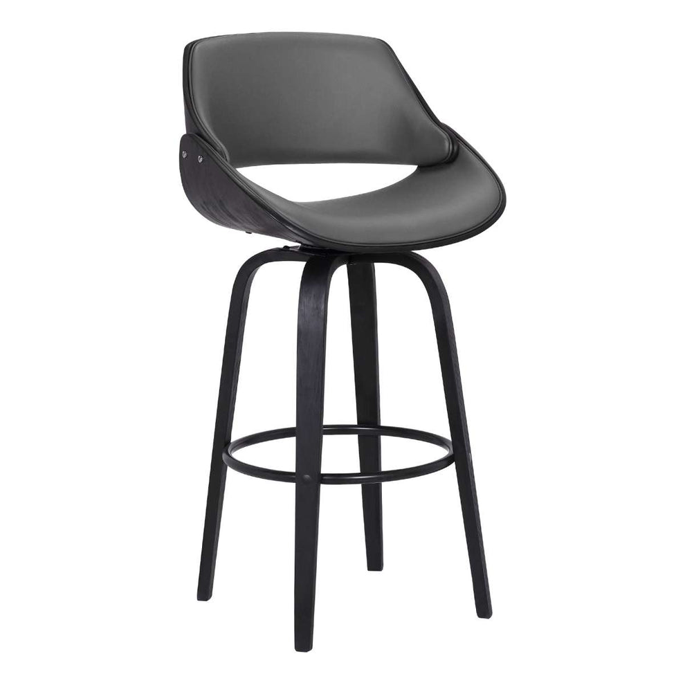 Mona 30" Bar Height Swivel Grey Faux Leather and Black Wood Bar Stool By Armen Living | Bar Stools | Modishstore - 2