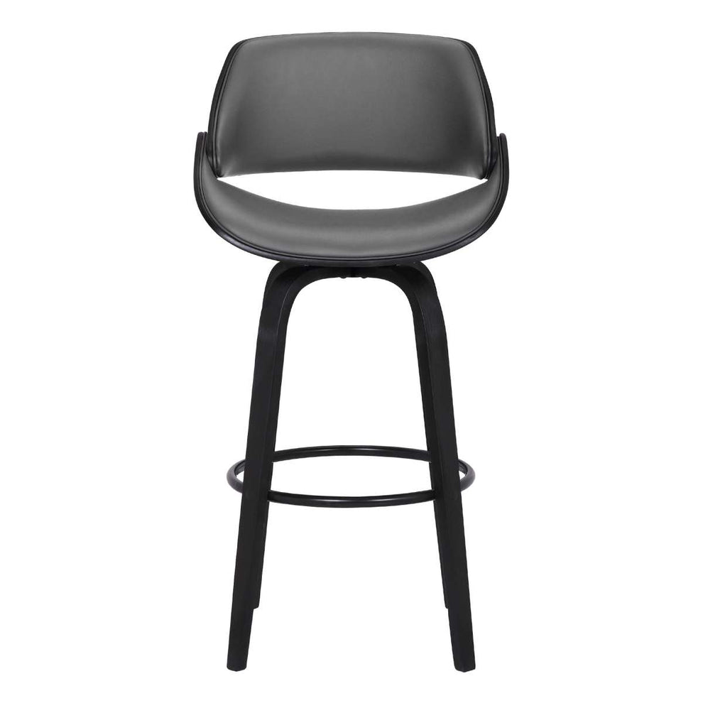 Mona 30" Bar Height Swivel Grey Faux Leather and Black Wood Bar Stool By Armen Living | Bar Stools | Modishstore - 3