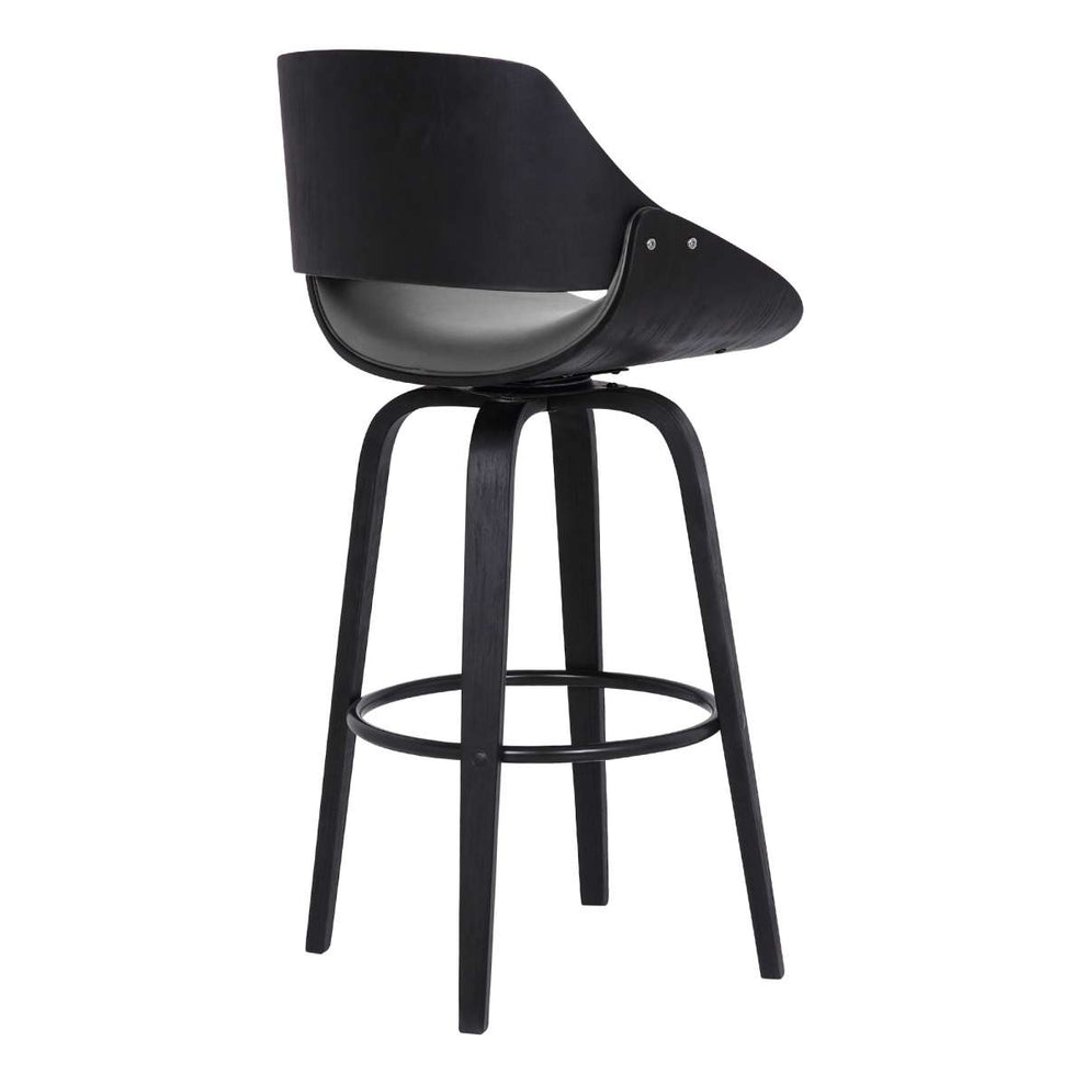 Mona 30" Bar Height Swivel Grey Faux Leather and Black Wood Bar Stool By Armen Living | Bar Stools | Modishstore - 4