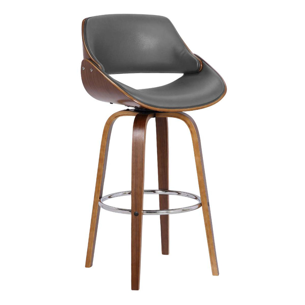 Mona 26" Counter Height Swivel Grey Faux Leather and Walnut Wood Bar Stool By Armen Living | Bar Stools | Modishstore - 2