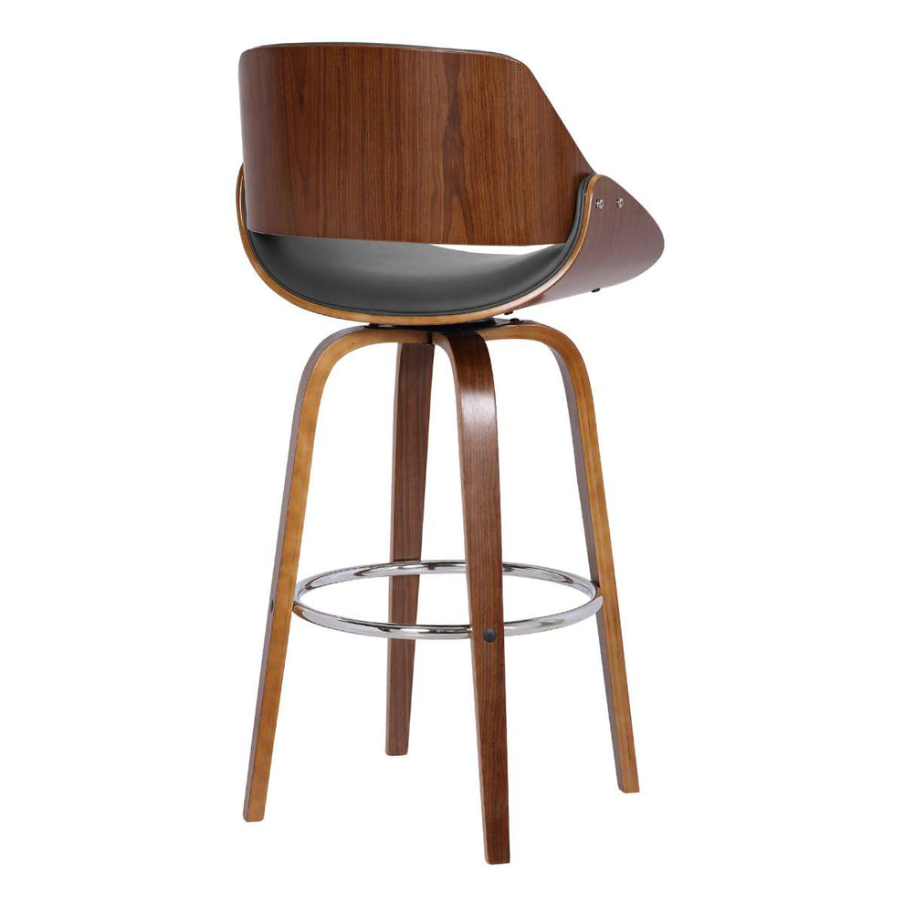 Mona 26" Counter Height Swivel Grey Faux Leather and Walnut Wood Bar Stool By Armen Living | Bar Stools | Modishstore - 4