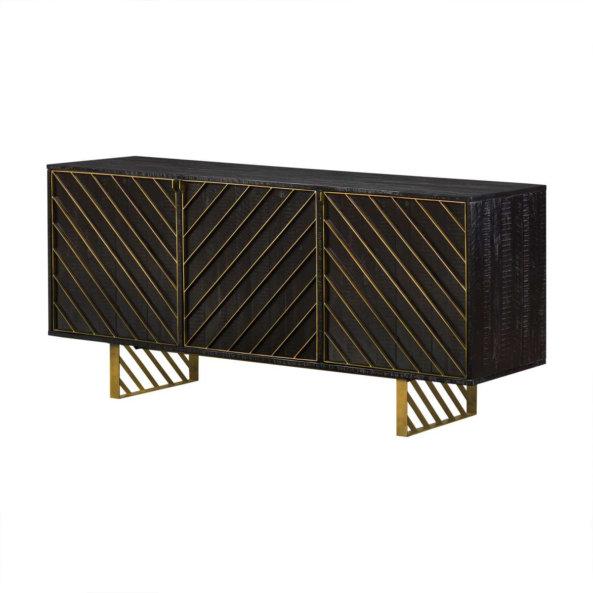 Monaco Rectangular Black Wood Sideboard with Antique Brass Accent By Armen Living | Sideboards | Modishstore - 2