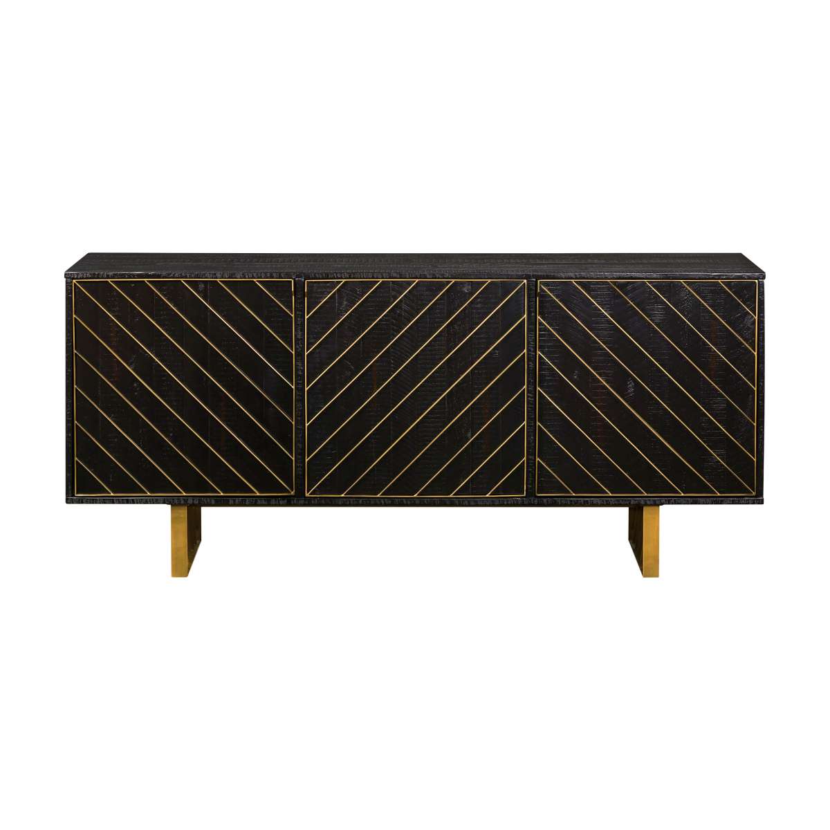 Monaco Rectangular Black Wood Sideboard with Antique Brass Accent By Armen Living | Sideboards | Modishstore - 3