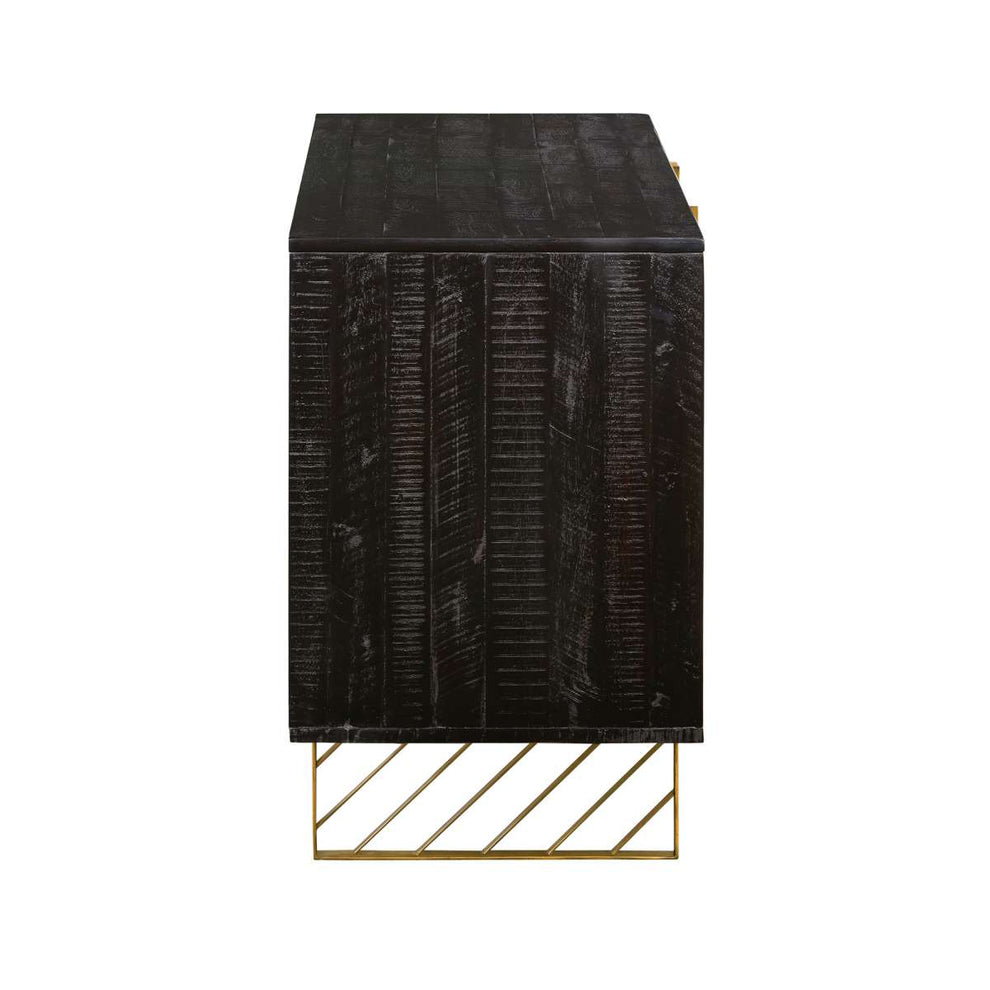 Monaco Rectangular Black Wood Sideboard with Antique Brass Accent By Armen Living | Sideboards | Modishstore - 4
