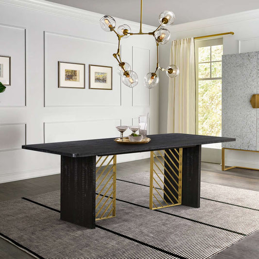 Monaco Black Wood Dining Table with Antique Brass Accent By Armen Living | Dining Tables | Modishstore