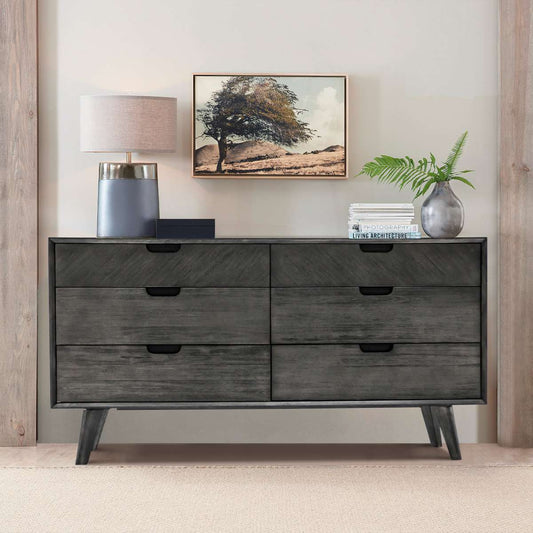 Mohave Mid-Century Tundra Gray Acacia 6 Drawer Dresser By Armen Living | Dressers | Modishstore
