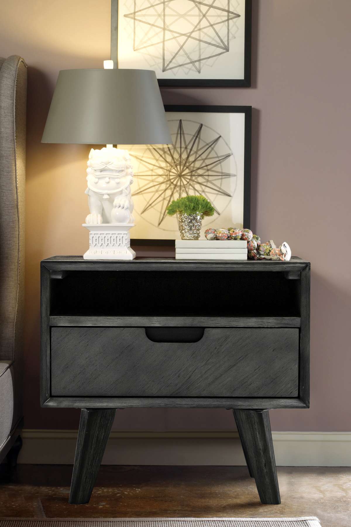 Mohave Mid-Century Tundra Gray Acacia Single Drawer Night Stand By Armen Living | Nightstands | Modishstore