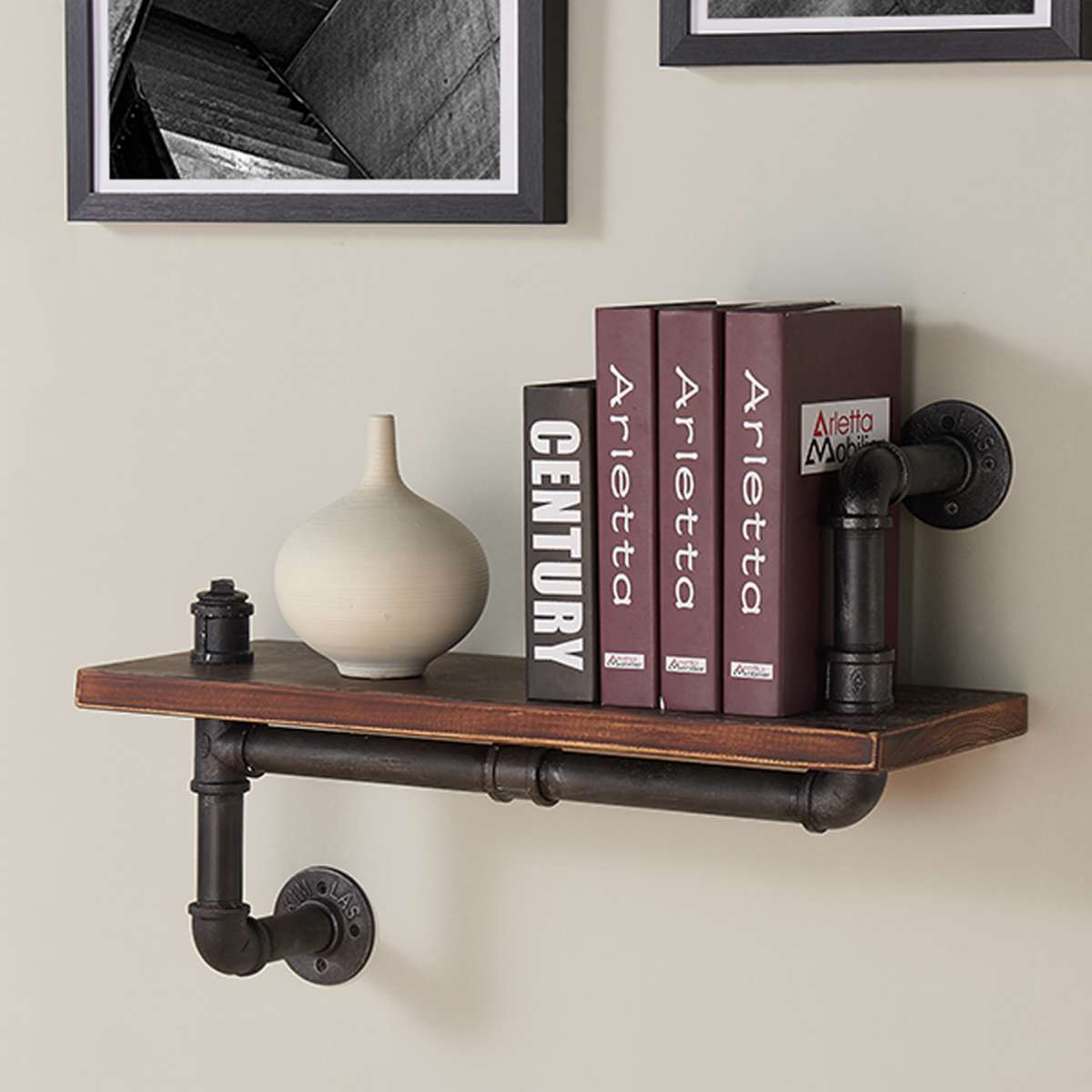 24" Montana Industrial Pine Wood Floating Wall Shelf in Gray and Walnut Finish By Armen Living | Wall Shelf |  Modishstore  - 2