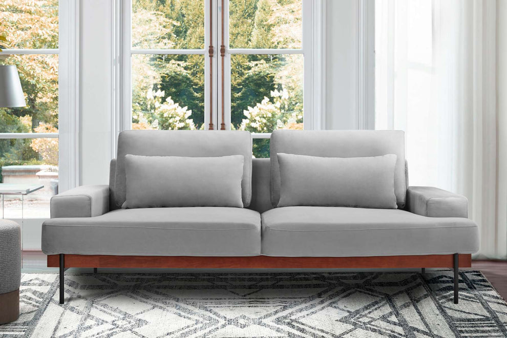 Monet 86" Mid-Century Modern Beige Velvet Sofa By Armen Living | Sofas |  Modishstore  - 13