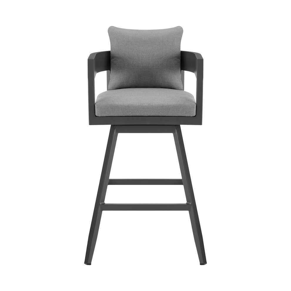 Menorca Outdoor Patio Swivel Counter Stool in Aluminum with Gray Cushions By Armen Living | Bar Stools | Modishstore - 3