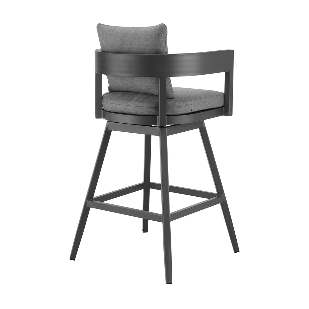 Menorca Outdoor Patio Swivel Counter Stool in Aluminum with Gray Cushions By Armen Living | Bar Stools | Modishstore - 4