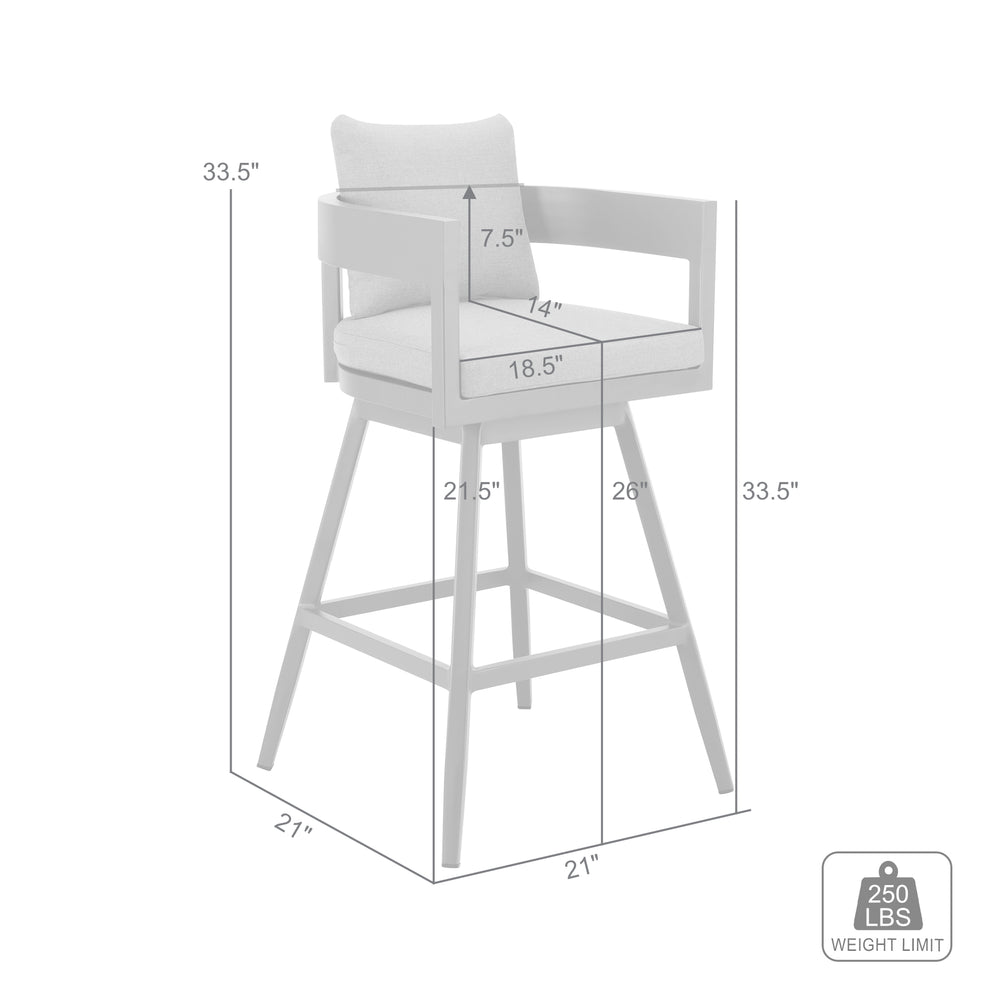Menorca Outdoor Patio Swivel Counter Stool in Aluminum with Gray Cushions By Armen Living | Bar Stools | Modishstore - 8