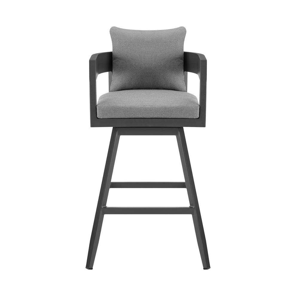Menorca Outdoor Patio Swivel Bar Stool in Aluminum with Gray Cushions By Armen Living | Bar Stools | Modishstore - 3