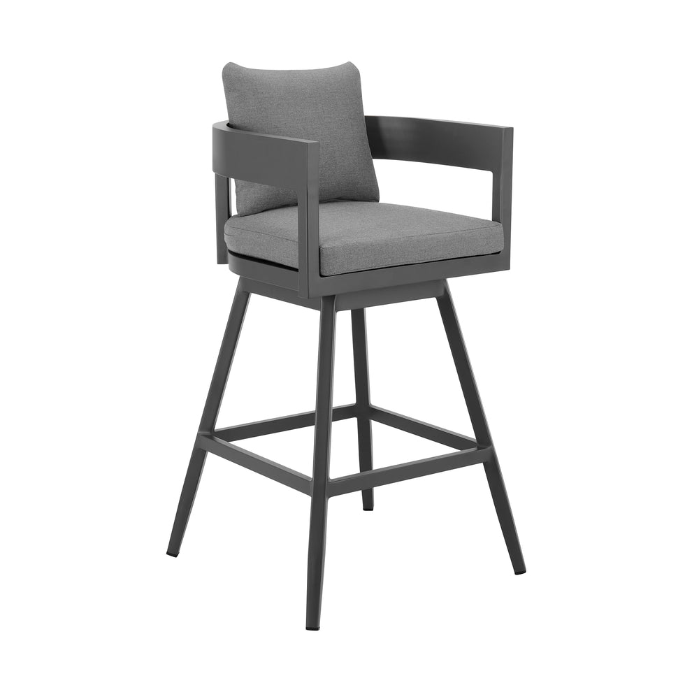 Menorca Outdoor Patio Swivel Bar Stool in Aluminum with Gray Cushions By Armen Living | Bar Stools | Modishstore - 2