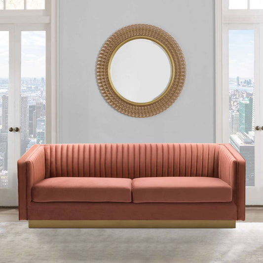 Miranda Blush Velvet and Gold Sofa By Armen Living | Sofas | Modishstore