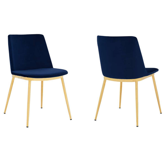 Messina Modern Blue Velvet and Gold Metal Leg Dining Room Chairs - Set of 2 By Armen Living | Dining Chairs | Modishstore