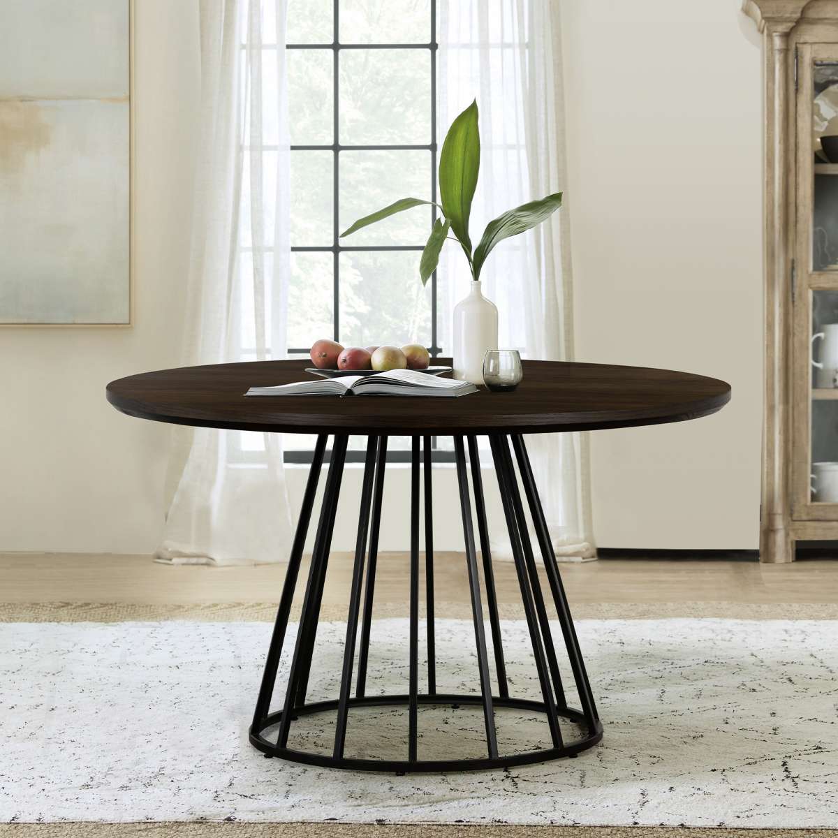 Motion Oak and Metal Round Dining Table By Armen Living | Dining Tables | Modishstore