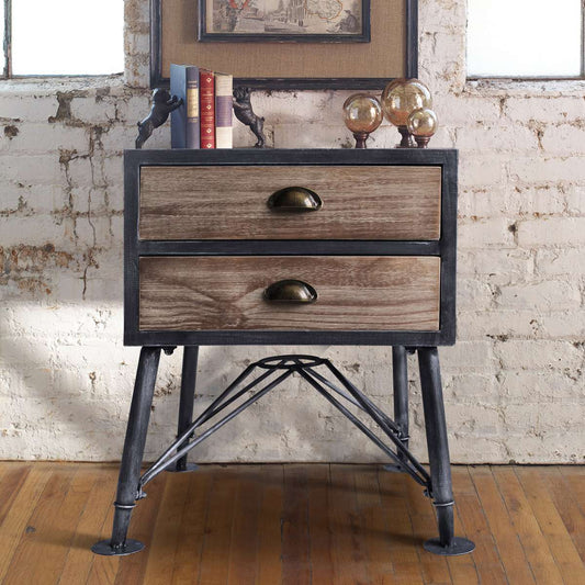 Mathis Industrial 2-Drawer End Table in Industrial Gray and Pine Wood By Armen Living | End Tables | Modishstore
