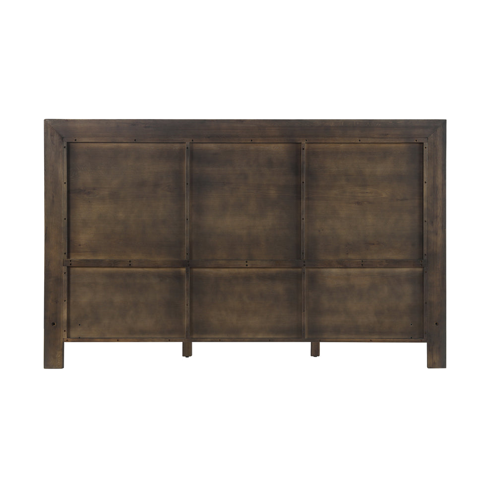Marquis King Size Platform Bed Frame in Oak Wood with Faux Leather Headboard and Black Metal Legs By Armen Living | Beds | Modishstore - 6