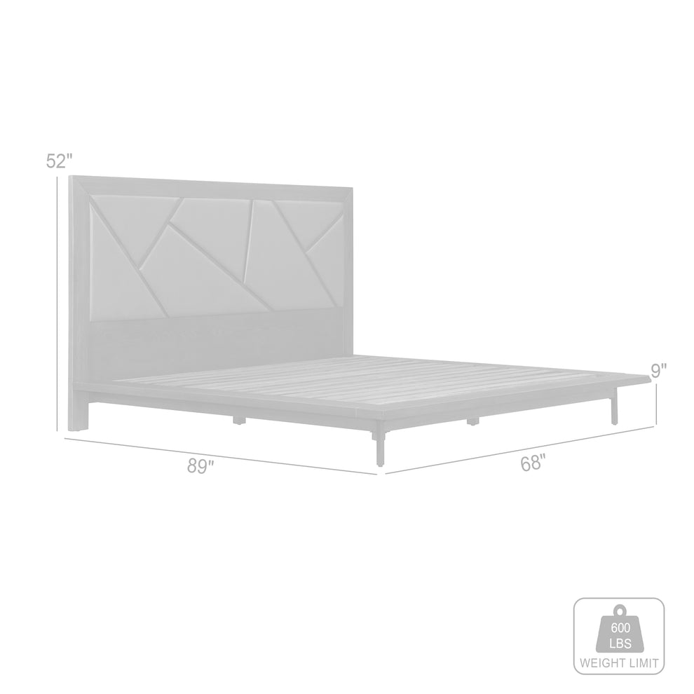 Marquis Queen Size Platform Bed Frame in Oak Wood with Faux Leather Headboard and Black Metal Legs By Armen Living | Beds | Modishstore - 10