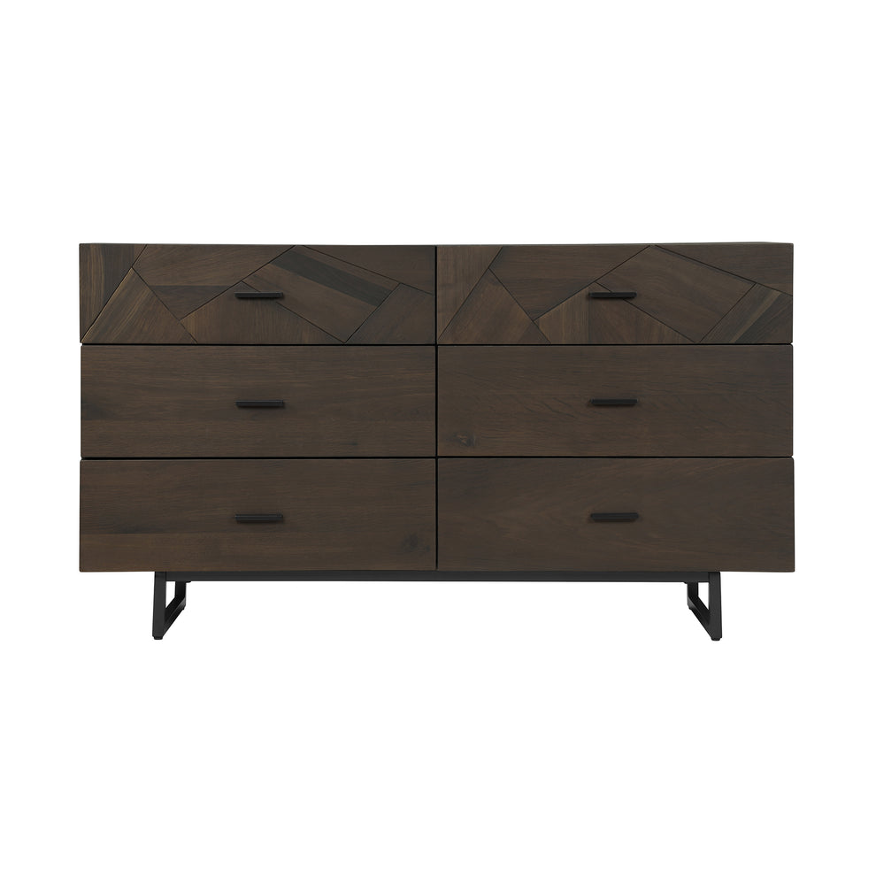 Marquis 6 Drawer Oak Wood Dresser with Black Metal Legs By Armen Living | Dressers | Modishstore - 2