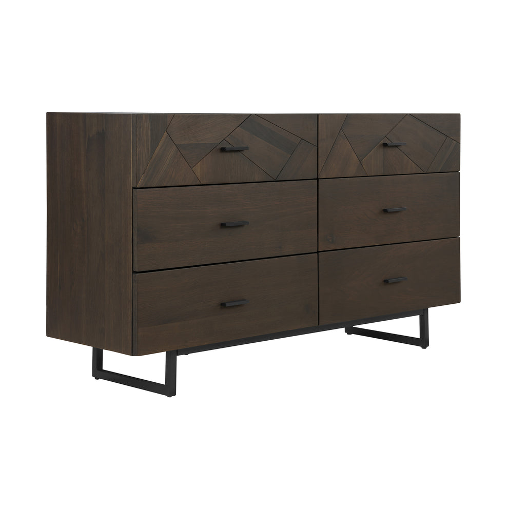 Marquis 6 Drawer Oak Wood Dresser with Black Metal Legs By Armen Living | Dressers | Modishstore - 4