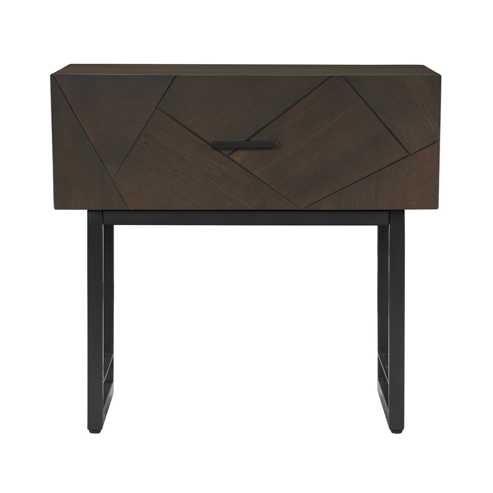 Marquis 1 Drawer Oak Wood Nighstand with Black Metal Legs By Armen Living | Nightstands | Modishstore - 2