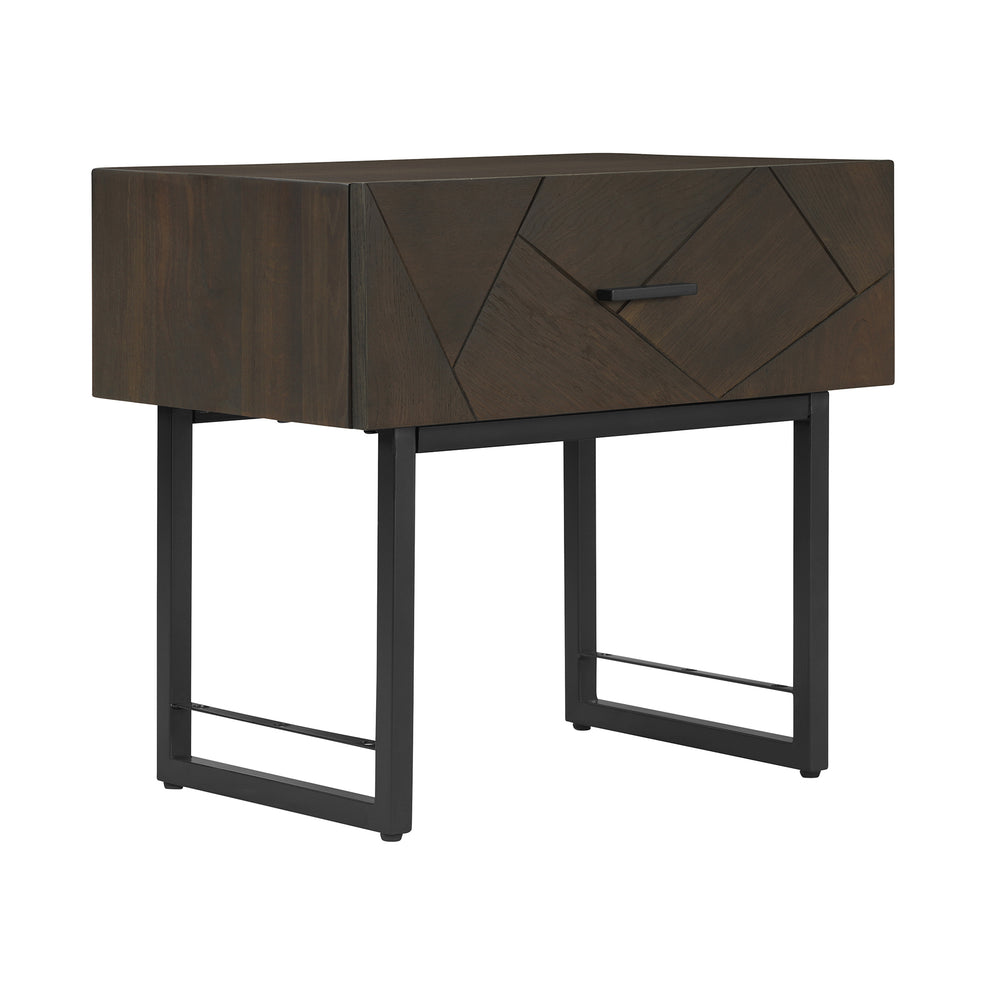 Marquis 1 Drawer Oak Wood Nighstand with Black Metal Legs By Armen Living | Nightstands | Modishstore - 4