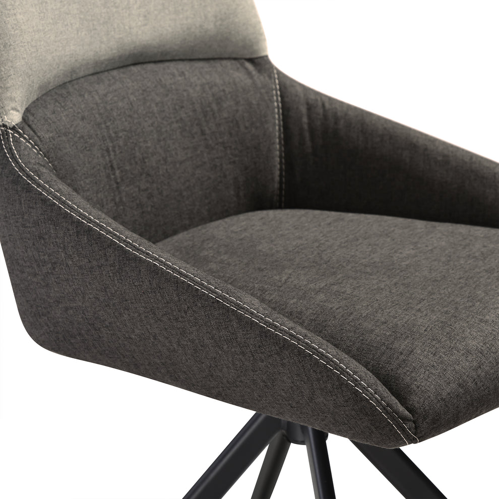 Maverick Swivel Upholstered Dining Chair in Two-Tone Fabric Gray with Black Metal Legs - Set of 2 By Armen Living | Dining Chairs | Modishstore - 8