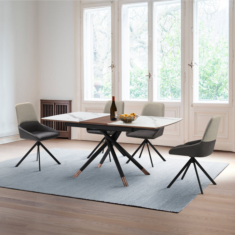 Maverick Swivel Upholstered Dining Chair in Two-Tone Fabric Gray with Black Metal Legs - Set of 2 By Armen Living | Dining Chairs | Modishstore - 2