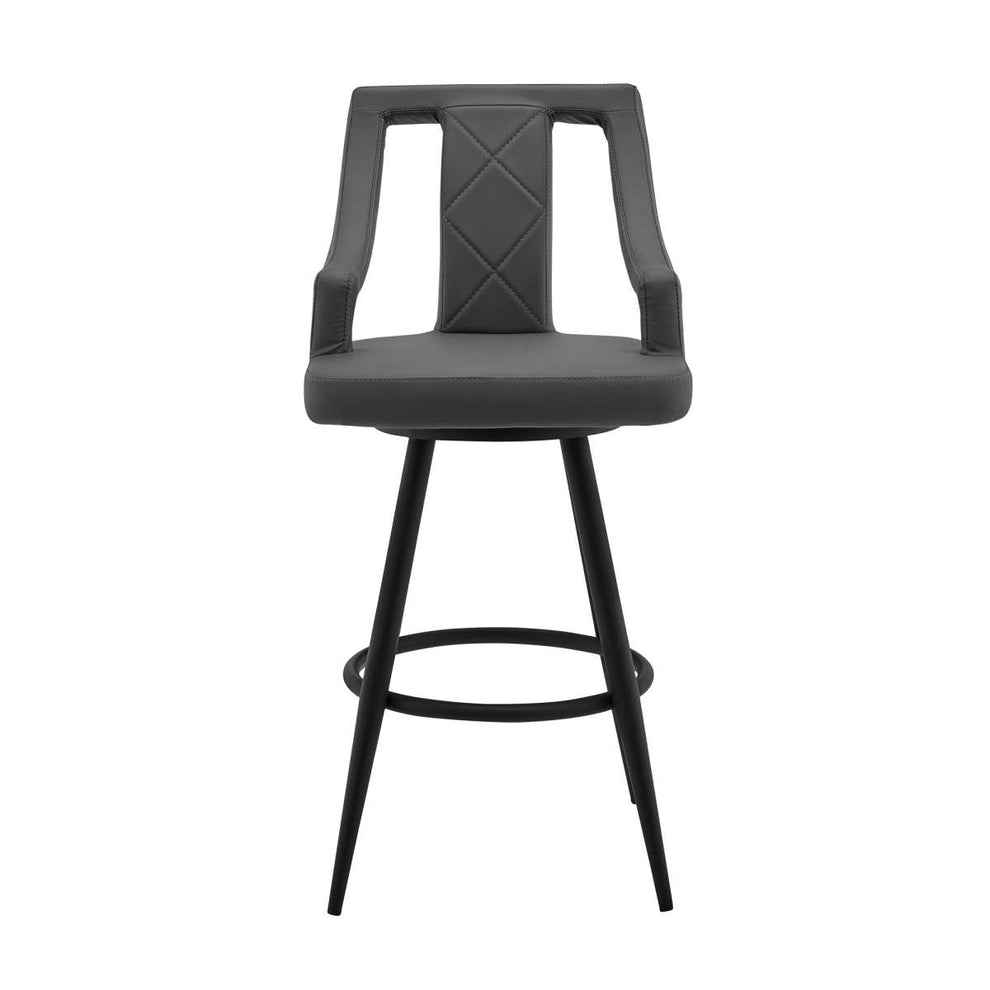 Maxen 26" Gray Faux Leather and Black Metal Swivel Bar Stool By Armen Living | Bar Stools |  Modishstore  - 2