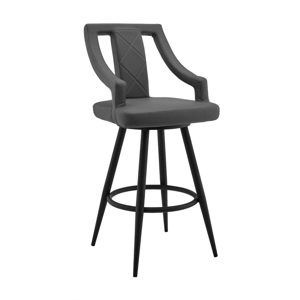 Maxen 26" Gray Faux Leather and Black Metal Swivel Bar Stool By Armen Living | Bar Stools |  Modishstore  - 4