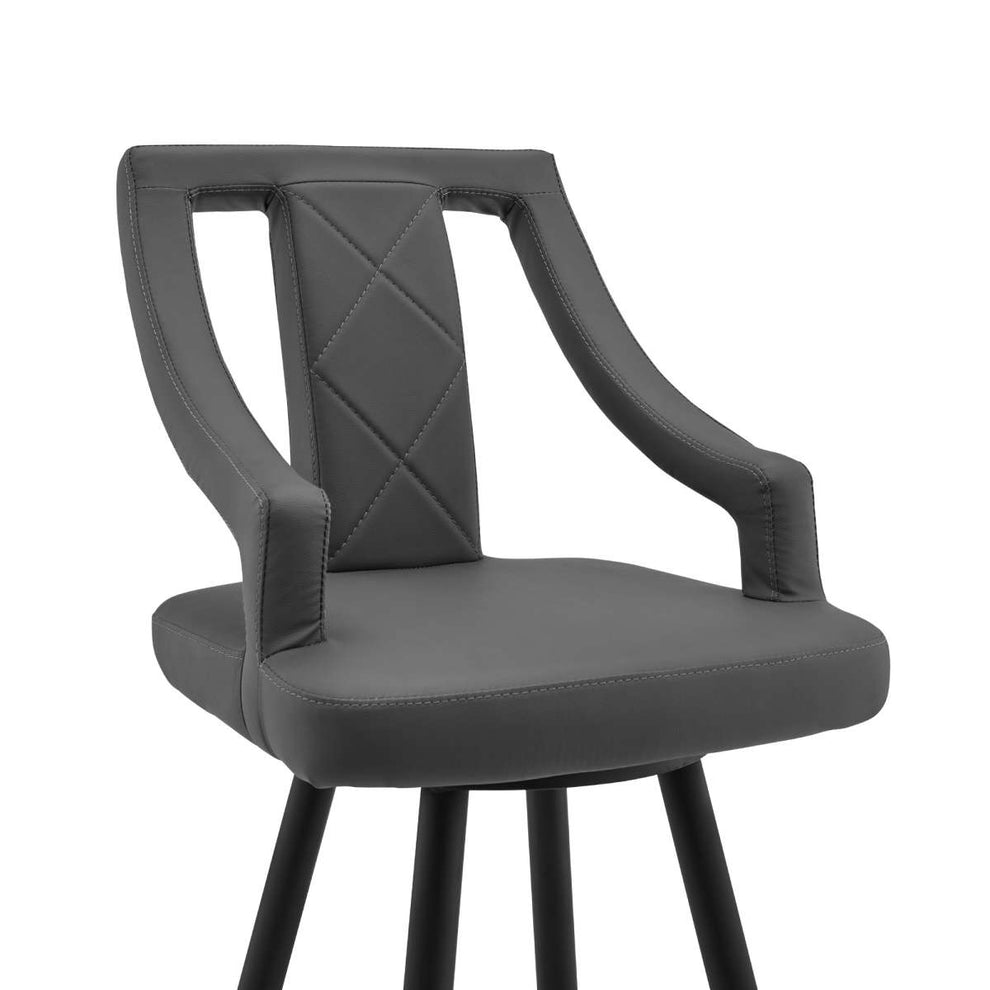 Maxen 26" Gray Faux Leather and Black Metal Swivel Bar Stool By Armen Living | Bar Stools |  Modishstore  - 5
