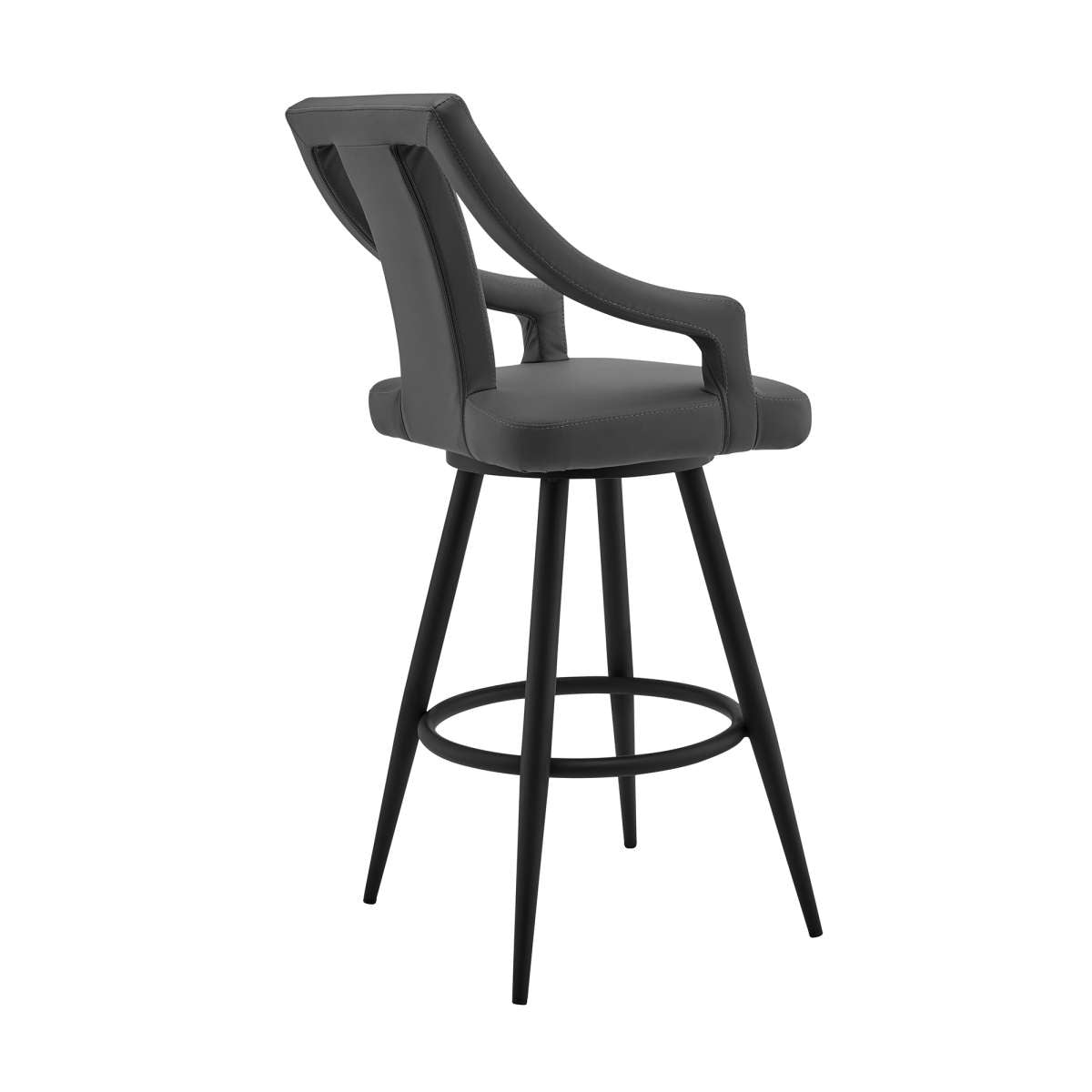 Maxen 30" Gray Faux Leather and Black Metal Swivel Bar Stool By Armen Living | Bar Stools |  Modishstore  - 7