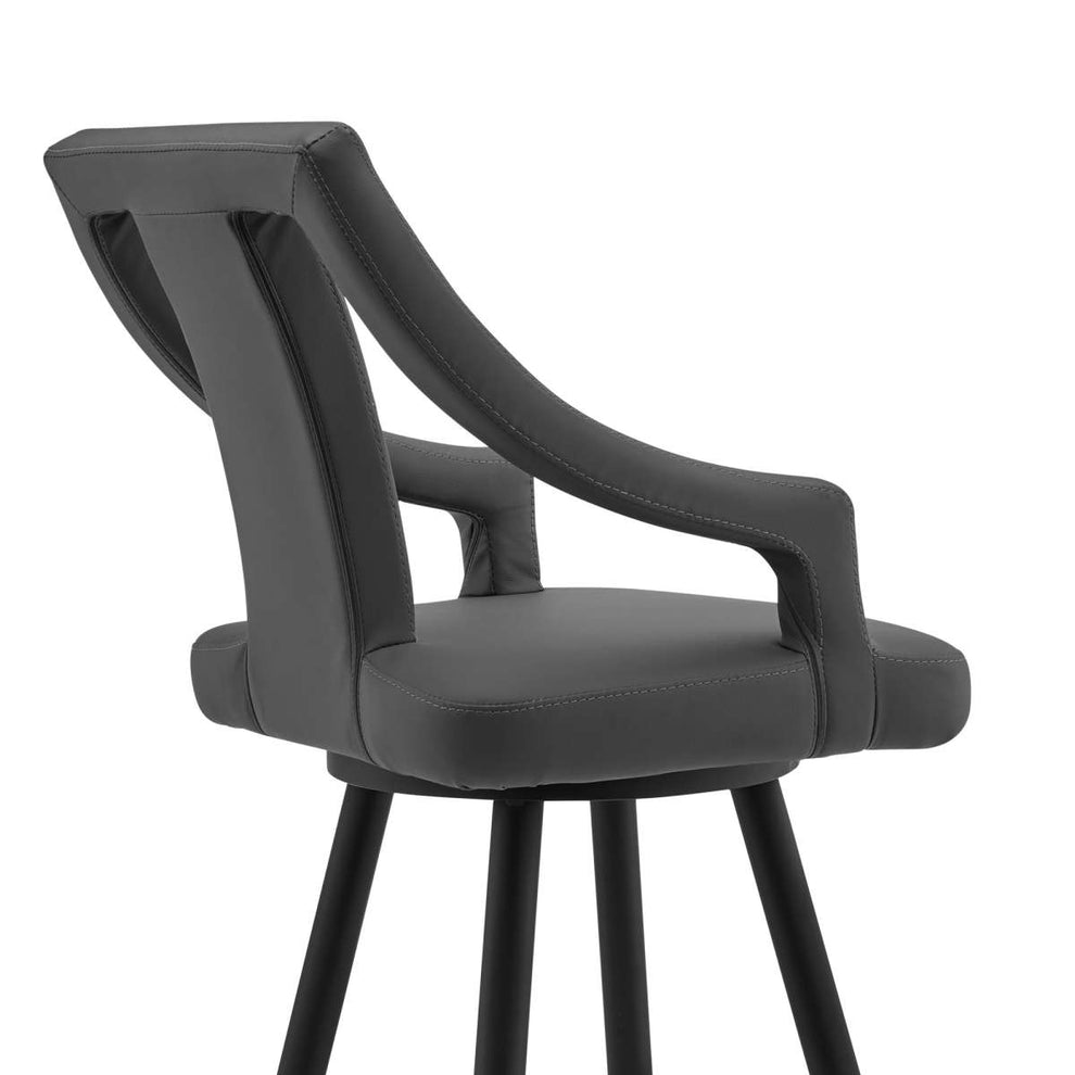 Maxen 30" Gray Faux Leather and Black Metal Swivel Bar Stool By Armen Living | Bar Stools |  Modishstore  - 3