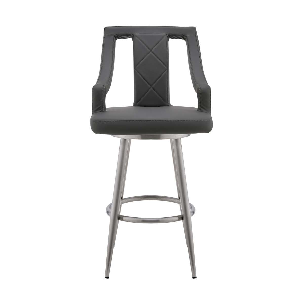 Maxen 30" Gray Faux Leather and Brushed Stainless Steel Swivel Bar Stool By Armen Living | Bar Stools |  Modishstore  - 3
